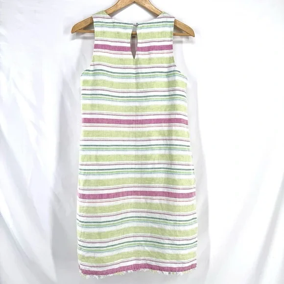 Tommy Bahama Tulum Linen Shift Dress S Coastal Resort Beach Striped Fringe - Picture 3 of 8